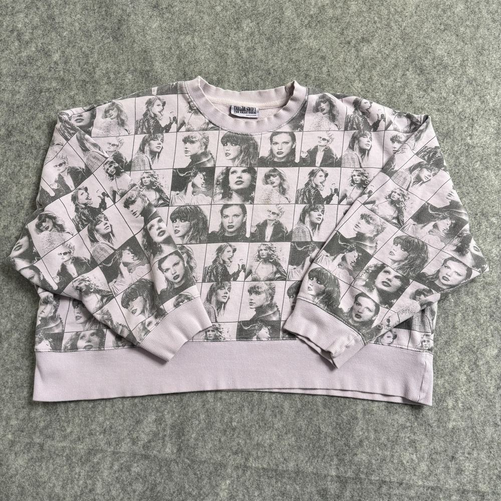Taylor Swift Eras Tour Sweatshirt Womens Large Gray Oversized Crop